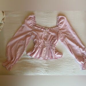 Pink Gingham Women's Summer Blouse Top Size Medium